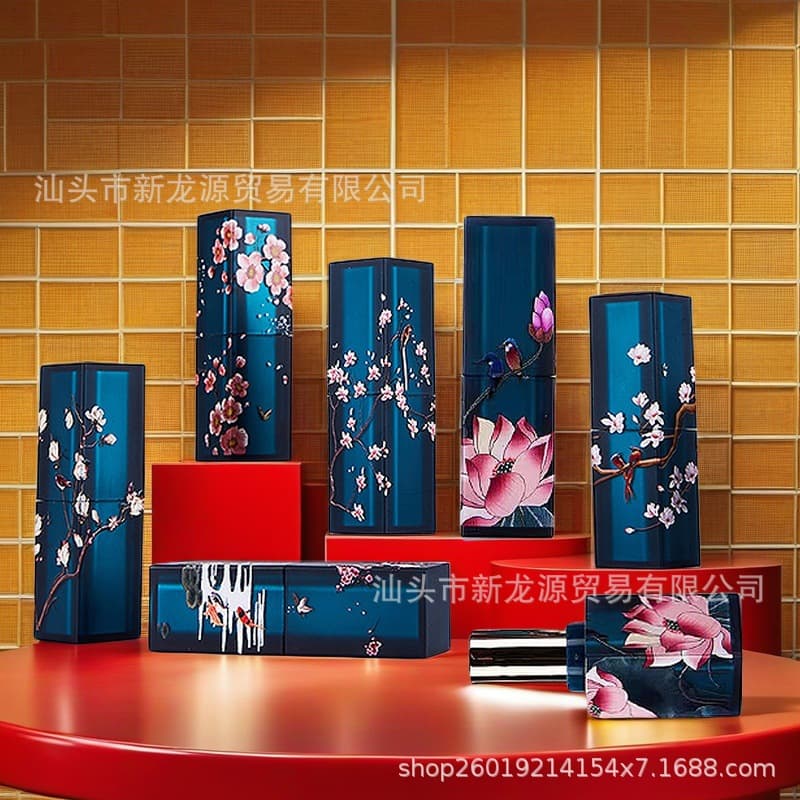 Lipstick Empty Tube Case with Texture 3D Printed Embossed Frosted Flower Bird Design Empty Container Packaging Material