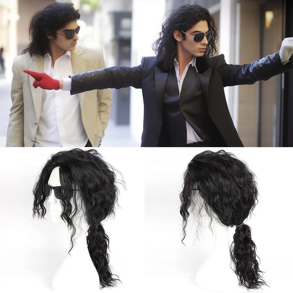 MJ Michael Jackson Wig Medium-Length for Robot Dance Tribute Show Stage COS Role Play
