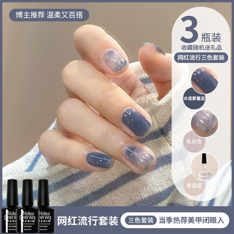 Trendy Spring/Summer Nail Gel 2026 New Popular Colors Ice Sheer Haze Blue Set Full Set for Nail Salons