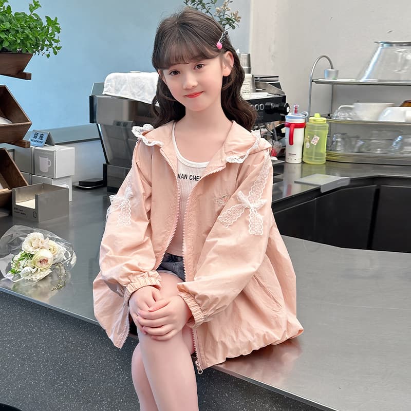 Girls' Summer Hooded Sun Protection Jacket, Lightweight UV Coat, 2025 Trendy