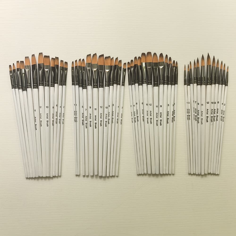 Cross-border 12-piece set of pearl white rod nylon hair brush set oil brush watercolor gouache art student painting brush