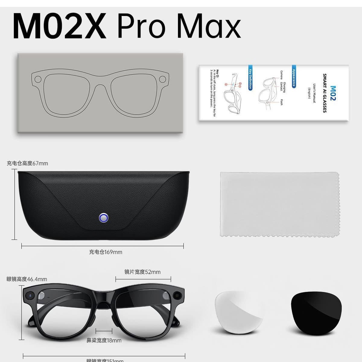 M02X ProMax 800W Pixel Reverse Charging Smart Lens Glasses Shooting Translation Recognition AI Assistant