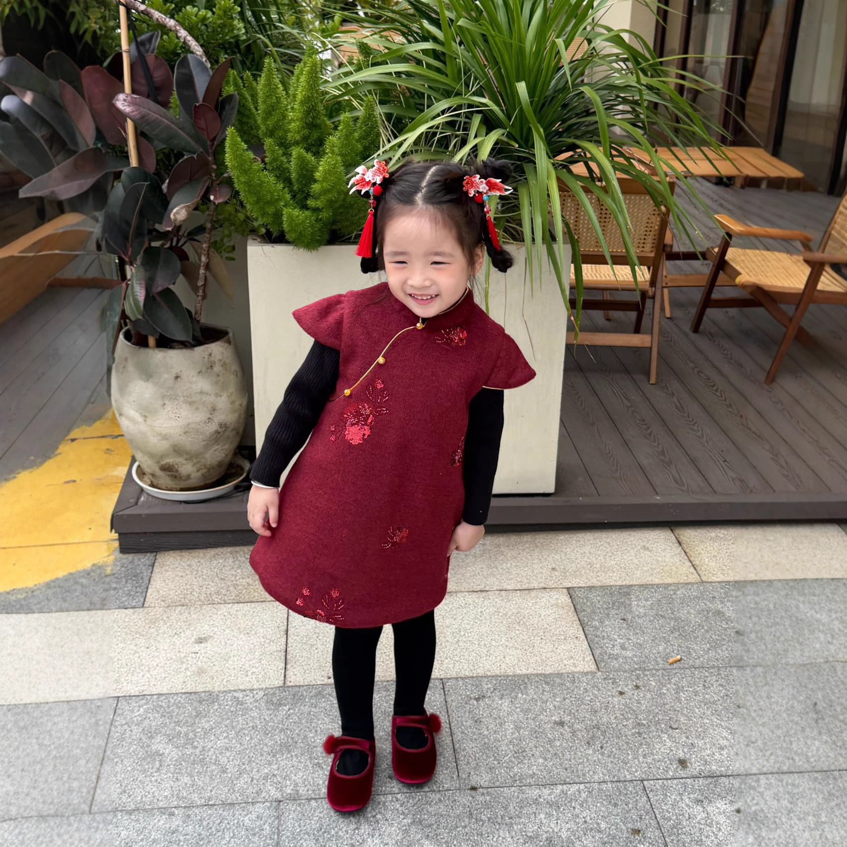 Girls' new Chinese style suit 2025 autumn and winter new fashionable red stand-up collar diagonal skirt cheongsam dress trendy