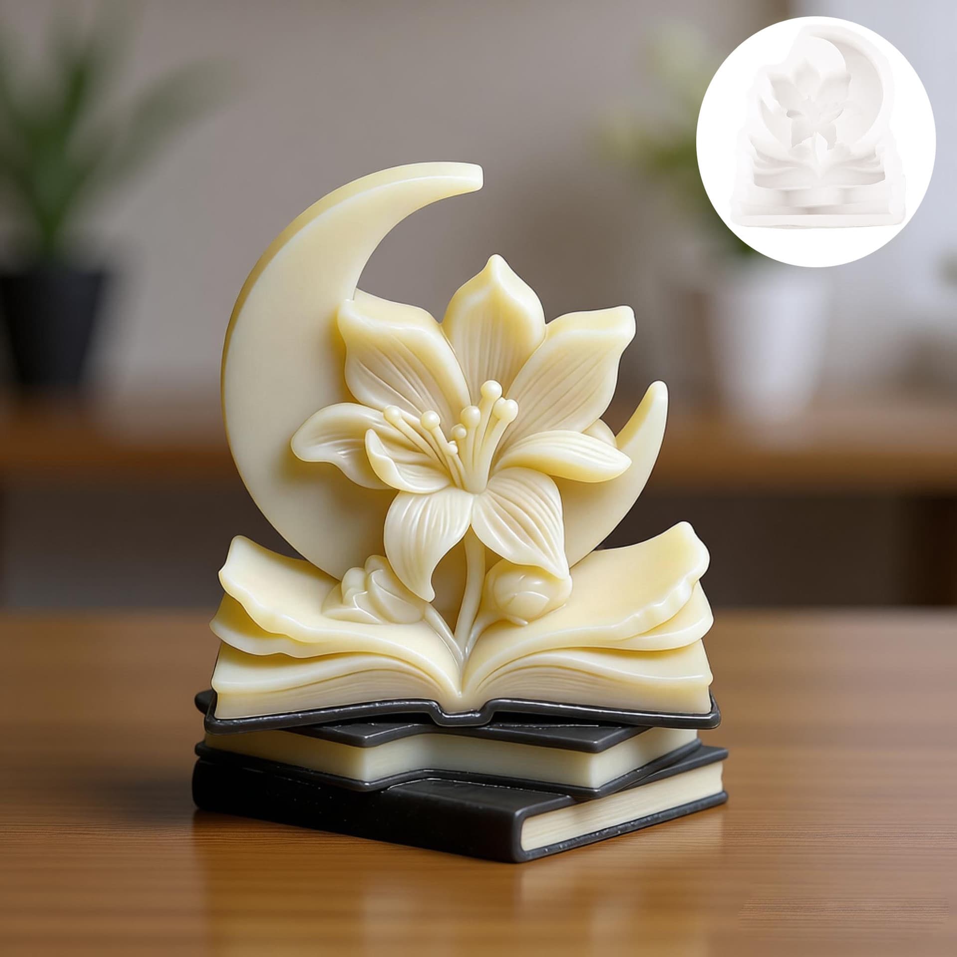 Flower Moon Book Silicone Mold 3D DIY Scented Candle Plaster Resin Crafts Aromatherapy Stone Ornament Mold