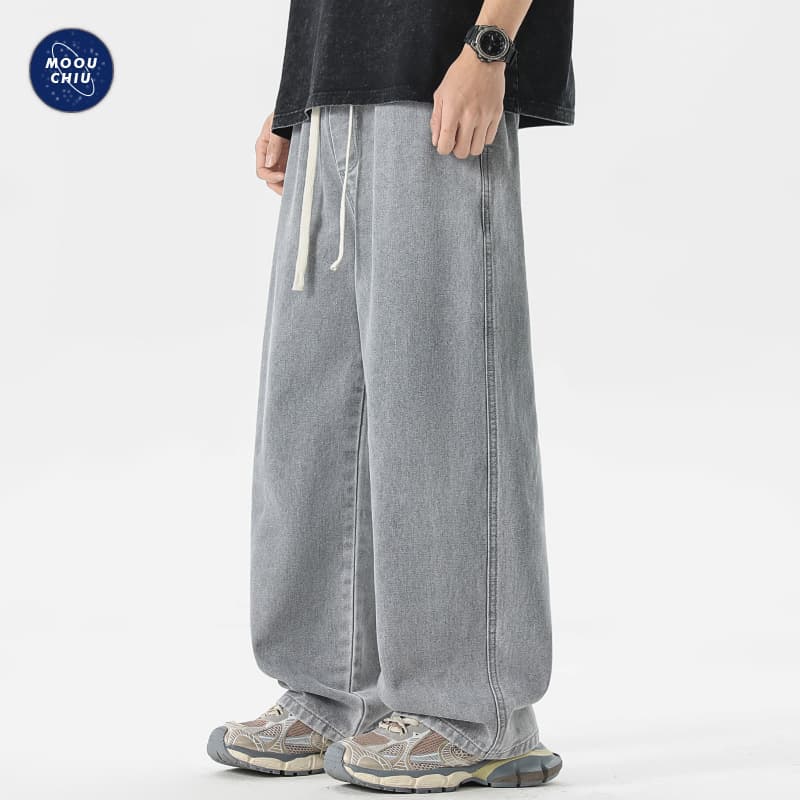 Muqiu Men's Wear | American-Style Trendy Brand Wide-Leg Xintang Jeans for Men, Street-Style Loose Straight-Leg Elastic Waist Floor-Length Pants