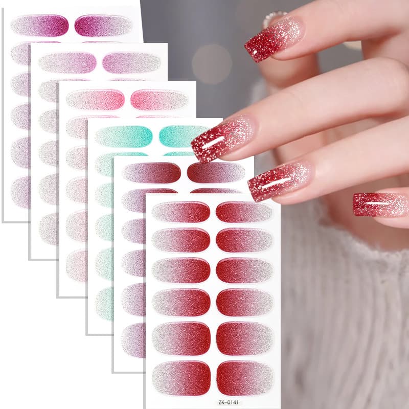 Zhengxiang Gradient Onion Pink Nail Art Stickers 12-Piece Set, Sparkling Waterproof Nail Wraps, Cross-Border Hot Selling Nail Stickers