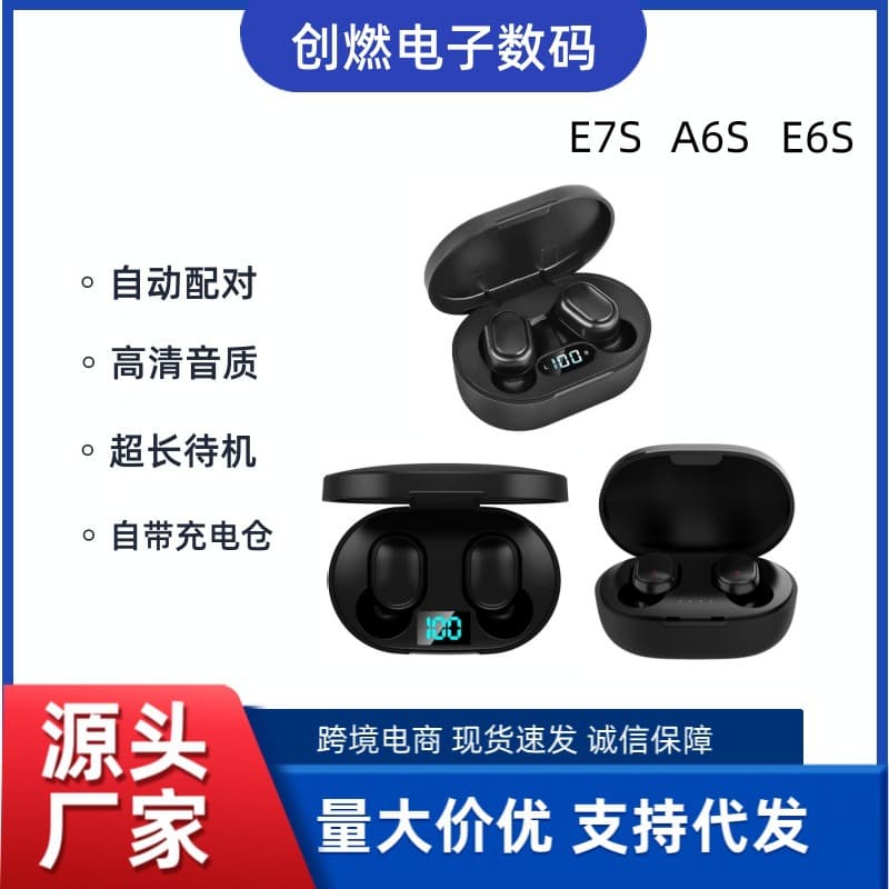 Cross-border A6S Bluetooth headphones E6S E7S digital display mini in-ear ultra-long battery life sports Bluetooth headphones wholesale