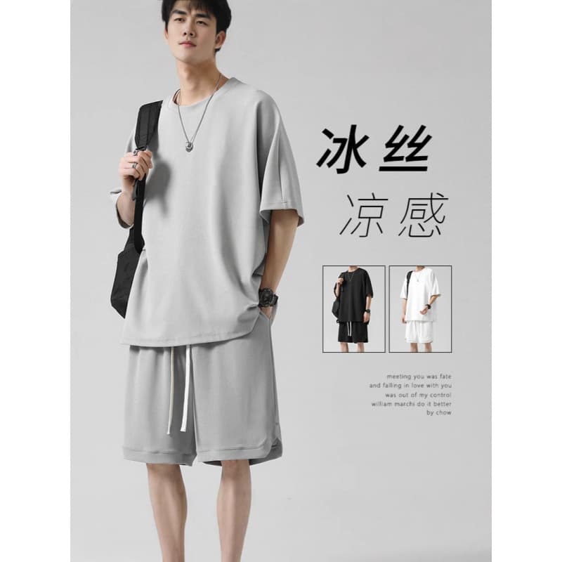 8XL Up to 300 lbs Wearable 2025 Quick Dry Summer Thin Running Sports Short Sleeve Shorts Basketball Suit Men's Casual Set
