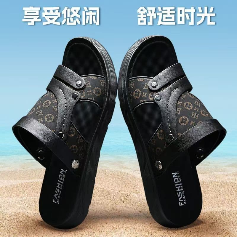 Men's Faux Leather Summer New Casual Outdoor Sandals, Dual-Purpose Slippers for Fathers, Middle-Aged and Elderly Beach Shoes