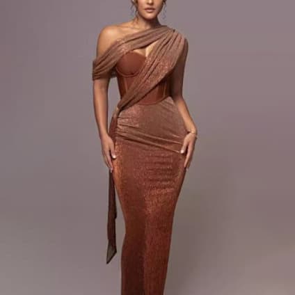 2025 Winter New European and American Sexy Spliced Sleeveless Waist Slimming Angled Shoulder Dress Designed Long Skirt for Women