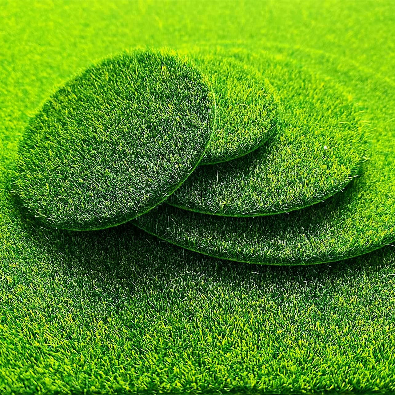 Round Artificial Turf Miniature Landscape Moss, DIY Succulent Bonsai Turf Decoration Flocked Moss