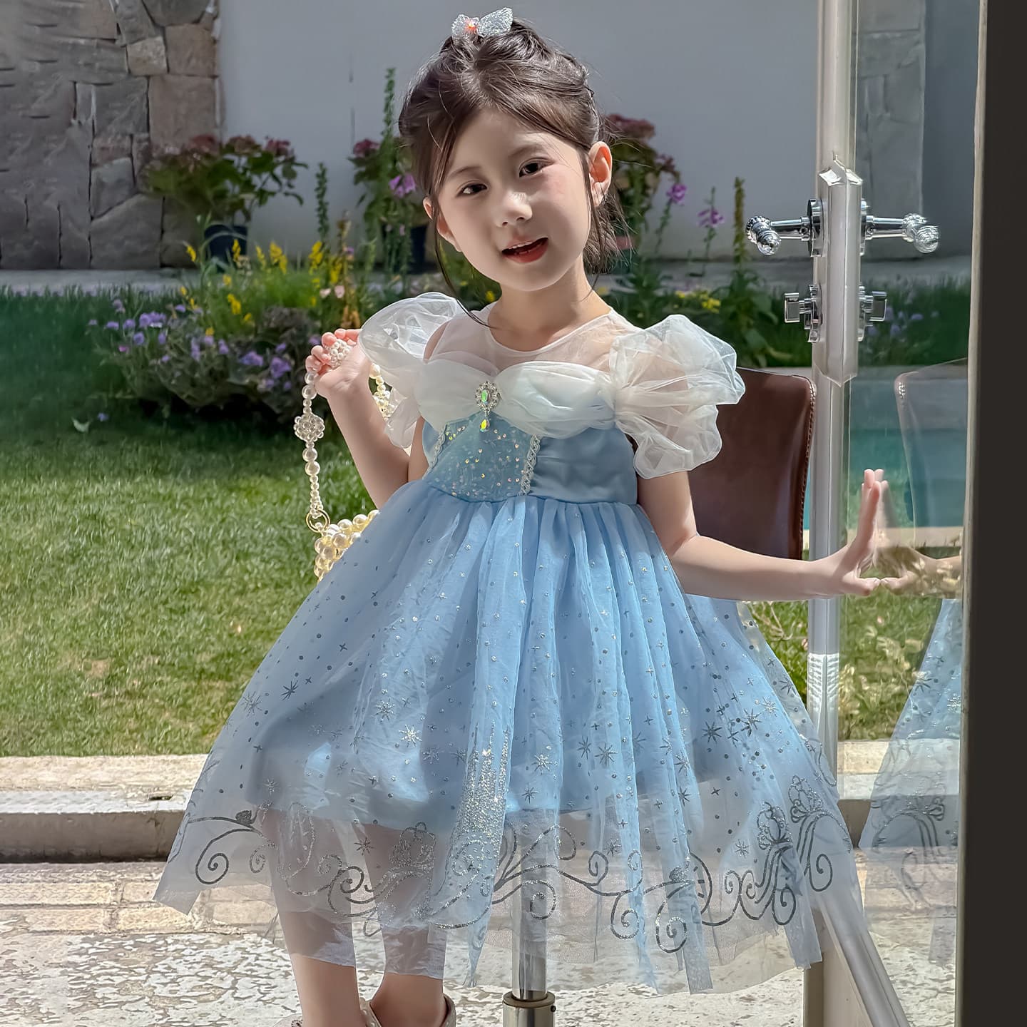 Elsa Princess Dress Girls 2026 New Summer Dress Little Girl Beautiful Puff Skirt Baby Summer Elsa Dress