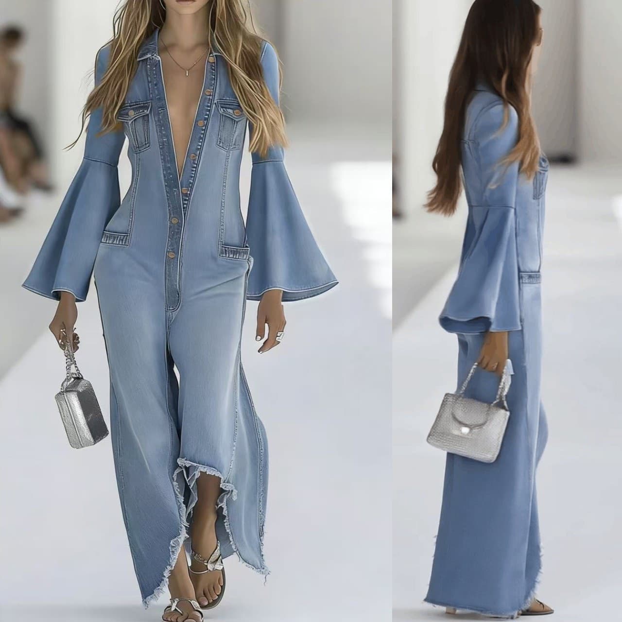2026 Amazon Wish Cross-Border Fall/Winter New Women's Loose Solid Color Casual Single-Breasted Denim Jumpsuit