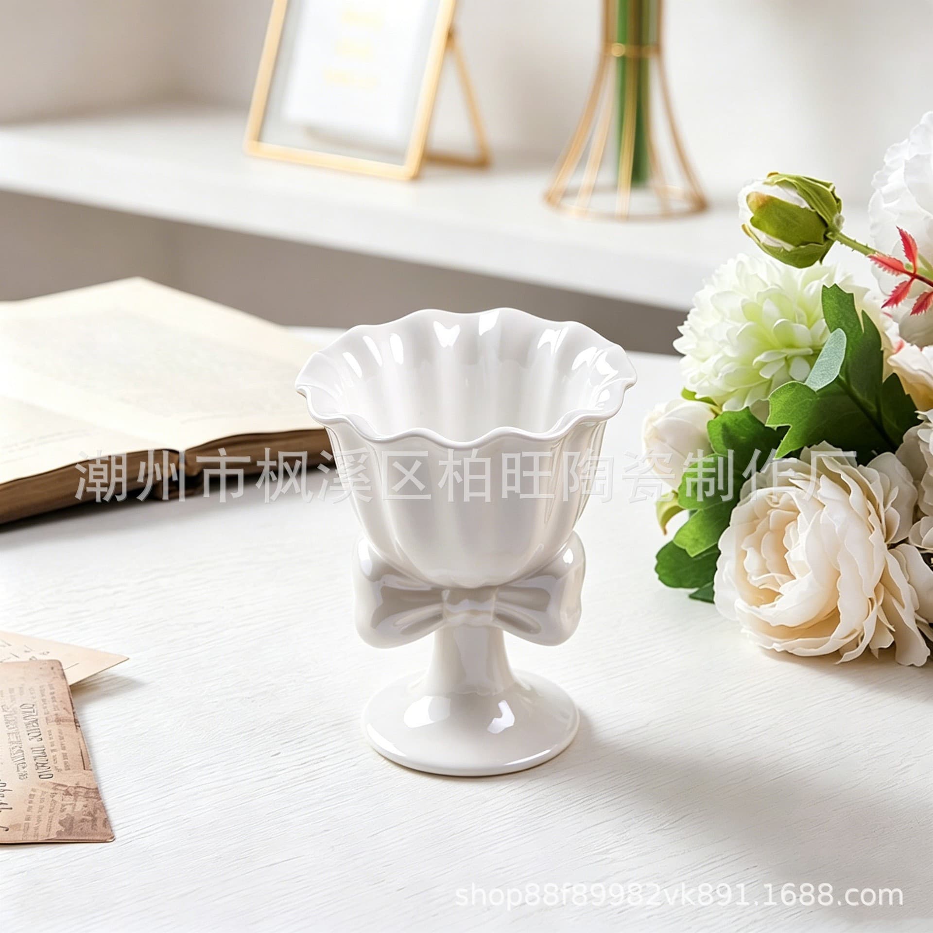 INS Style Bow Cup for Girls Cute Home Dessert Cup Mug Ceramic Cup Birthday Gift Party Favor
