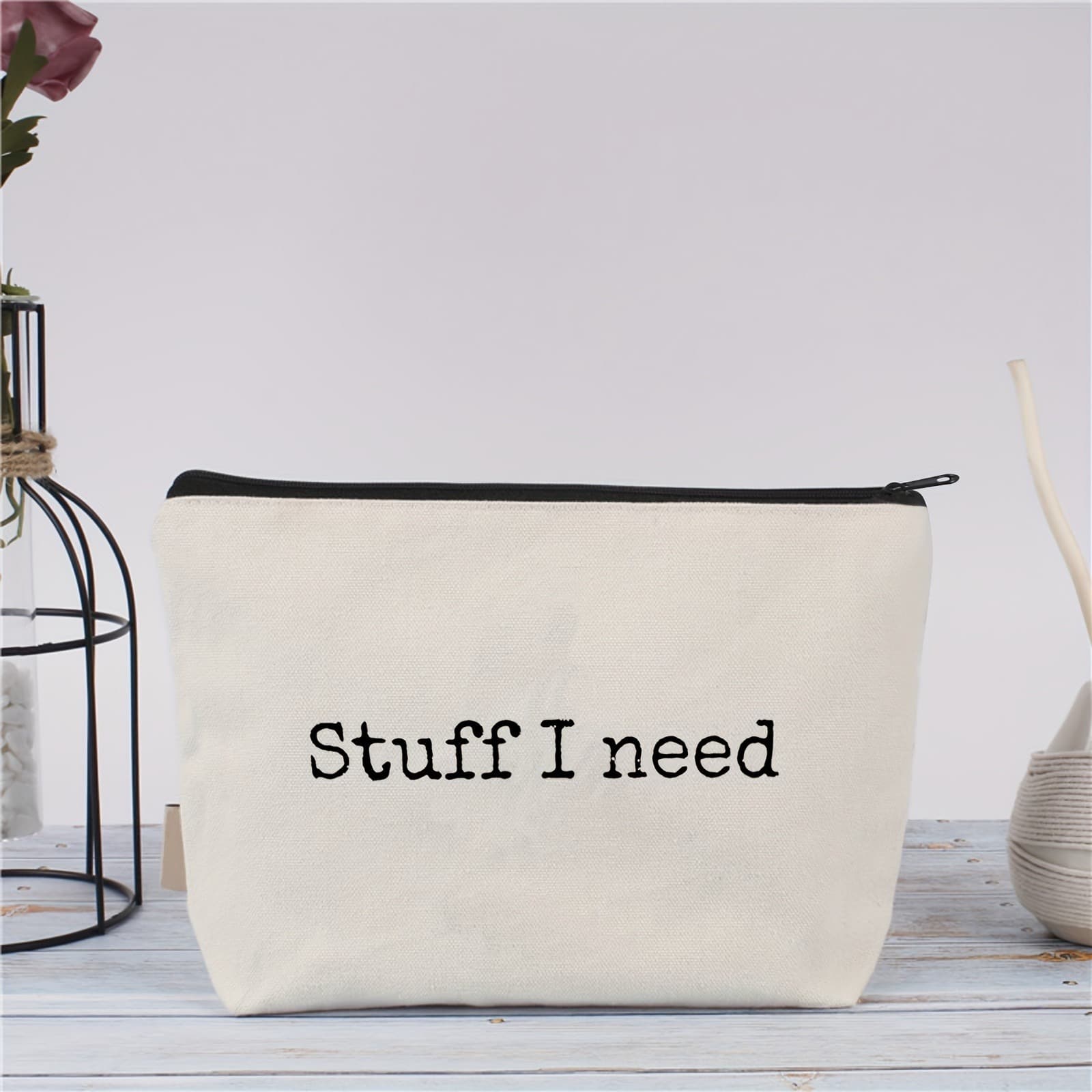Makeup Bag 'All I Need' - Versatile Beige Travel Pouch for Packing and Organizing
