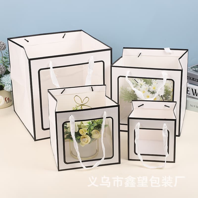 Paper bag transparent packaging bag flowers doll gift bag cake baking tote bag Valentine's Day gift box square