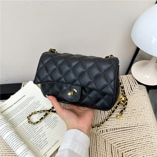 Chanel-style Women's Bag, Diamond Quilted Stitching, Square Shoulder Bag, Light Luxury Trendy Square Tote, Gold Ball Chain Crossbody Bag