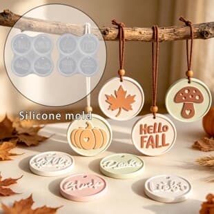DIY Resin Mold 4-Connected Letter Hanging Sign Silicone Mold, Pumpkin Maple Leaf Hanging Keychain Plaster Decoration Mold