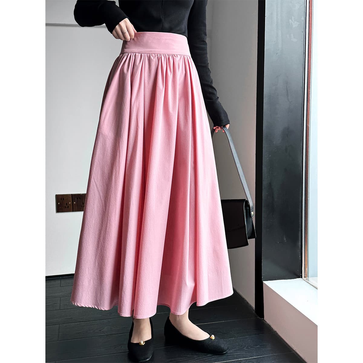 LUXI 2025 Autumn New French High-End Pink A-Line Pleated Skirt 73212