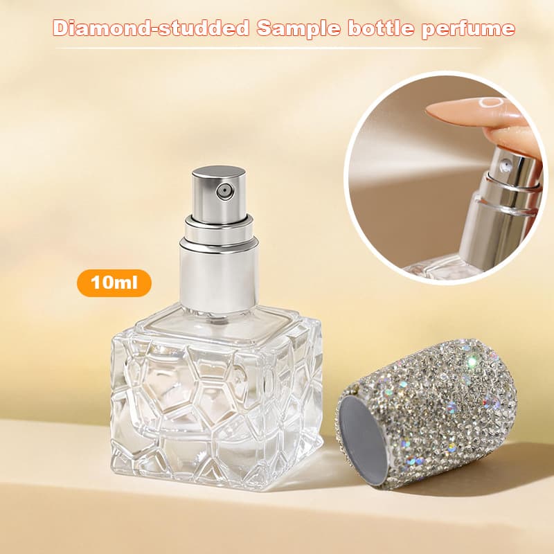 Rhinestone 10ml Perfume Spray Bottle Screw-Neck Perfume Atomizer Water Cube Perfume Sample Bottle Perfume Refillable Bottle