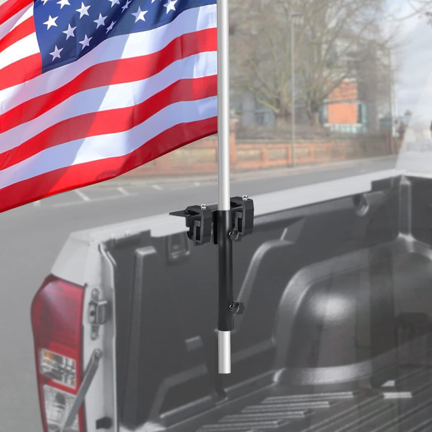 No Drill Side Flagpole Mount Kit for Truck Lathe, Universal Black Flagpole Mount