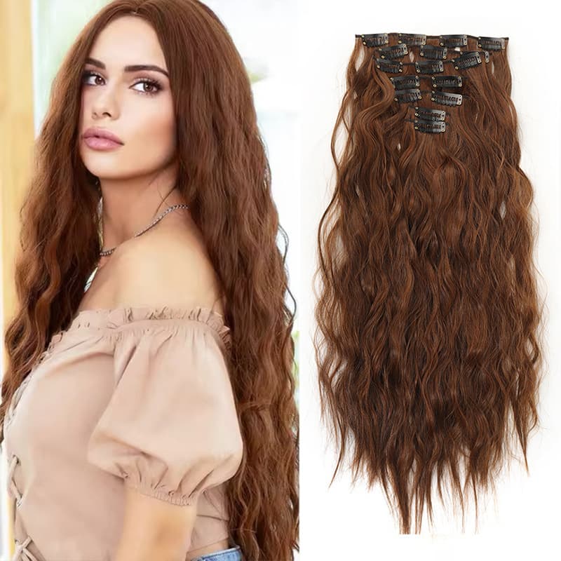 Women's Wig Cross-Border Trade Europe and America Long Curly Water Wave Hair Extension Set 7-Piece Cornrow Synthetic Hair Wig Piece
