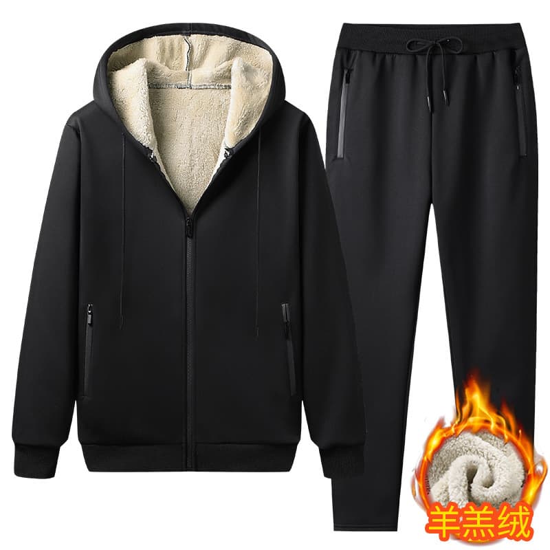 Cross-border Supply Hoodie Set Plus Size Winter Warm Casual Men's Fleece Sports Suit
