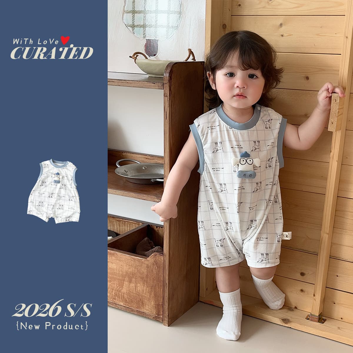 1-year-old baby Korean style thin jumpsuit boy baby sleeveless plaid three-dimensional doll T-shirt children's summer clothes