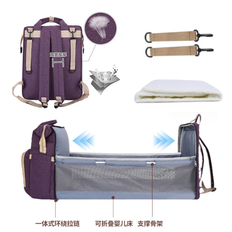 Portable Foldable Baby Bed Bag Large Capacity Thermal Milk Storage Maternity Bag for Travel Commuting Diaper Storage Nylon Material Breathable Waterproof
