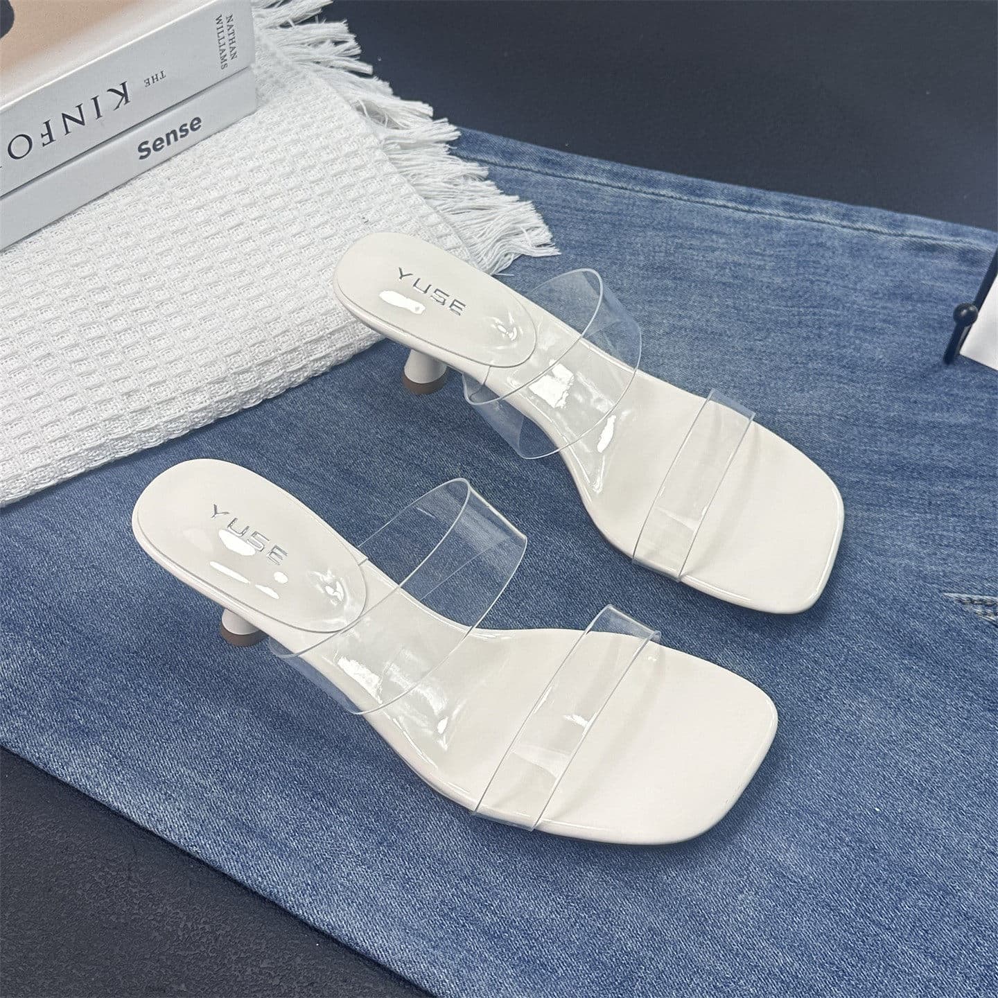 Simple Transparent Slim Heel Slide Sandals for Women Summer 2026 New Style Versatile High Heels Comfortable Open-Toe Slippers