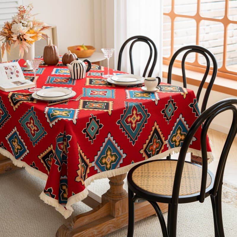 Cross-border Ethnic Style Tablecloth New Year Red Festive Table Cloth Yarn-dyed Jacquard Fabric Table Cover Rectangle