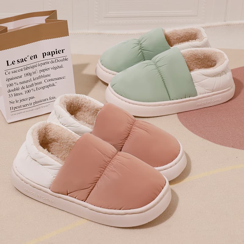 Women's Cotton Slippers for Autumn and Winter, Heel-Enclosed Indoor Home Thick-Soled Outdoor Wear, Fleece-Lined Couple Cotton Shoes, Non-Slip, Suitable for Outdoor Use