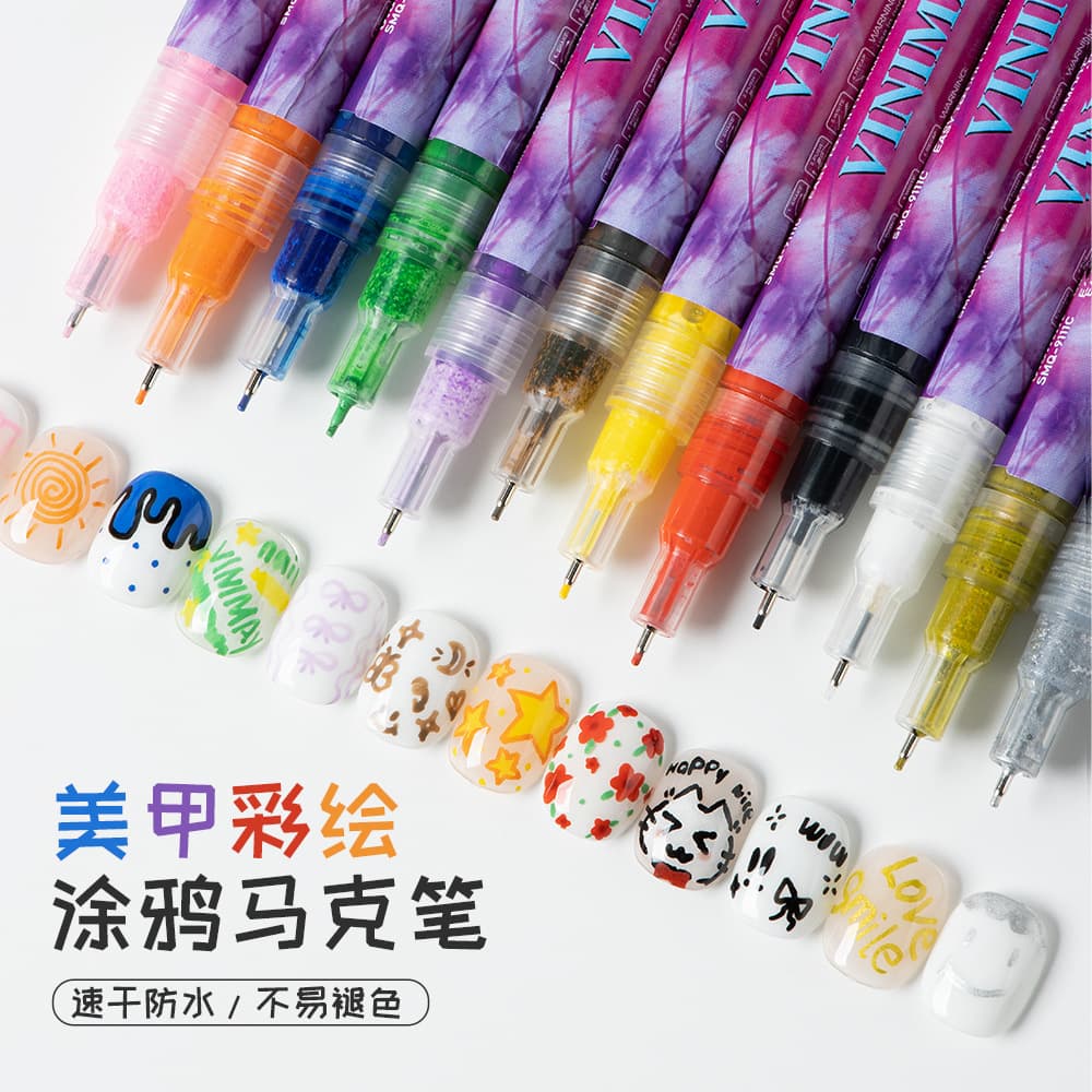 VINIAMY Nail Painting Temporary Tattoo Pen Soft-Tipped Metallic Marker Pen Hook Line DIY Double-headed Marker Pen
