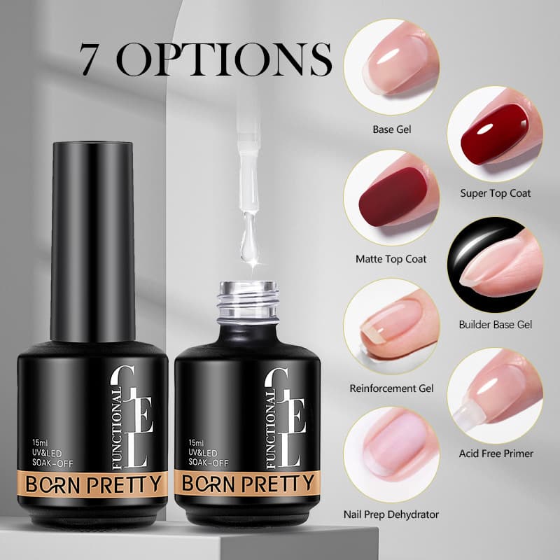 BORN PRETTY Nail Gel Set 15ml, Base Coat, Top Coat, Matte Top Coat, Essential Nail Gel