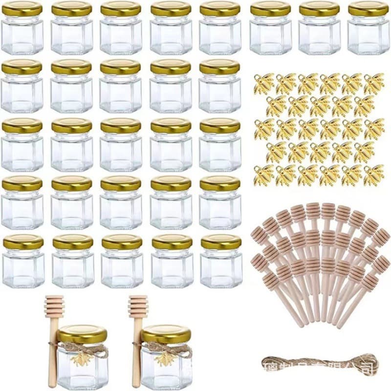 Amazon Sealed 45 Hexagonal Glass Honey Jar Jam Jar Chili Sauce Jar Wedding Honey Gift Jar Set for Cross-border