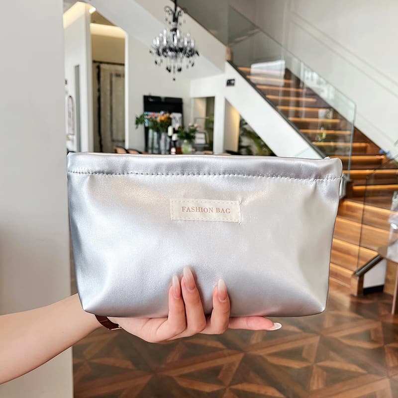 Ins Style Canvas Bag Contrast Color Shiny Cosmetic Bag Portable Travel Toiletry Organizer