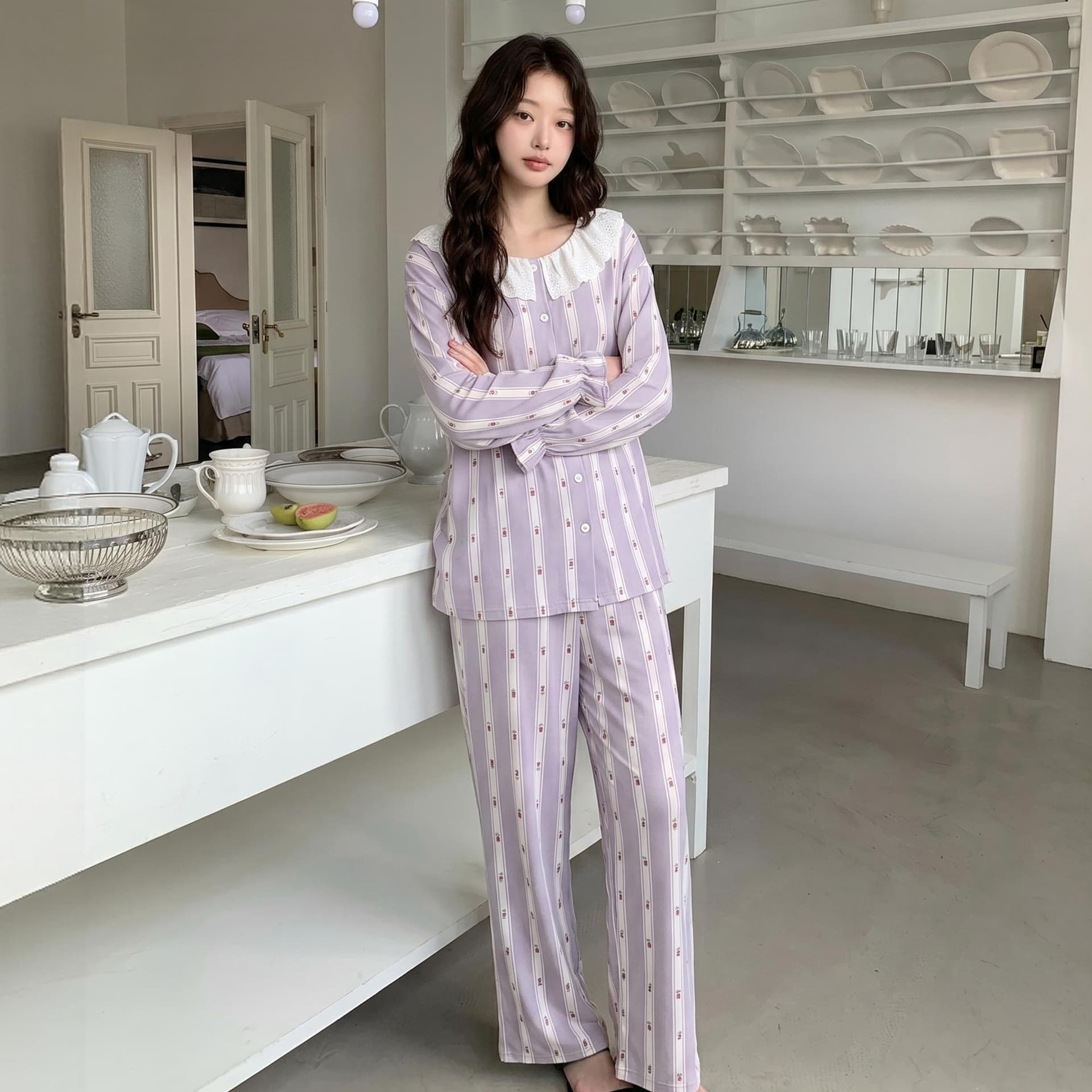 [Antibacterial Xinjiang Cotton] Spring/Autumn Long-Sleeved Cotton Pajamas for Women, Cute Stretch Cotton Class A Princess-Style Loungewear