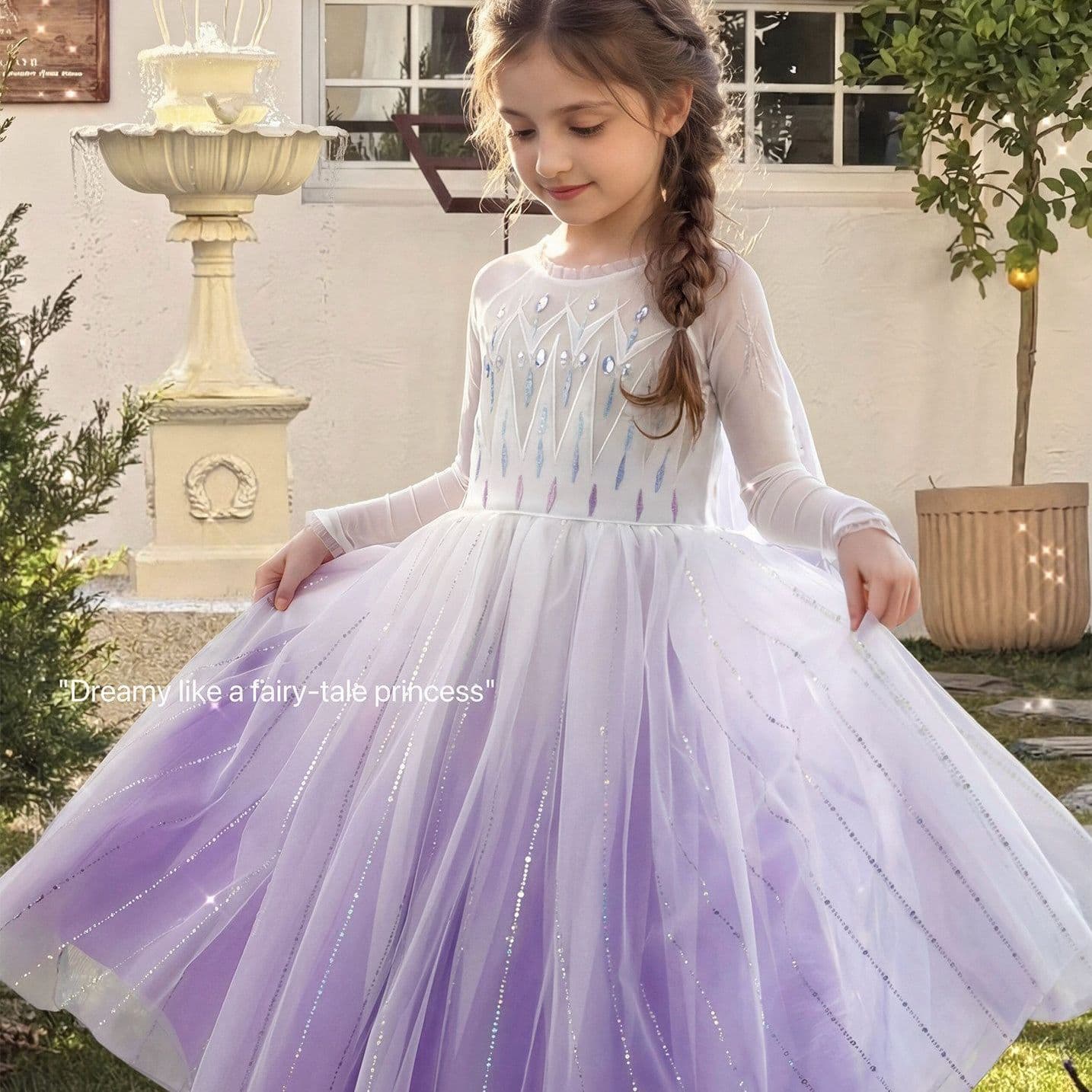 Girls Elsa Princess Dress Frozen Gradient Tulle Dress Children's Birthday Gown with Cape