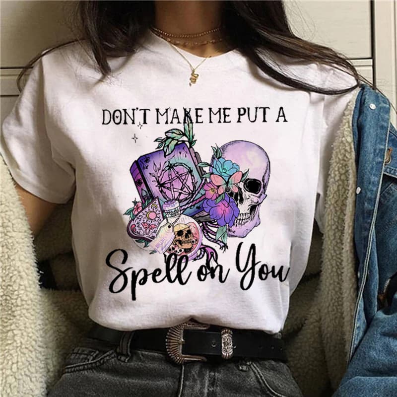 Witch Magic Cute Cartoon White T-Shirt Retro Style Summer Women's Top Harajuku Style Short Sleeve Crew Neck Graphic Tee