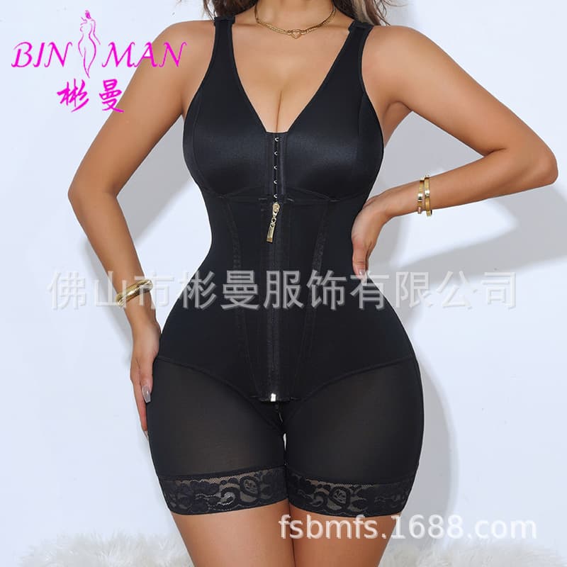 New Cross-Border European and American Mesh Shapewear, High Compression Zipper and Buckle Closure, Crotch Zipper, Tummy Control, Tight-Fitting Bodysuit