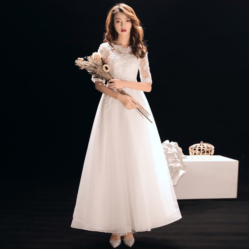 White Evening Gown Women 2026 New Banquet Elegant Long Bridesmaid Dress Annual Meeting Hostess Dress