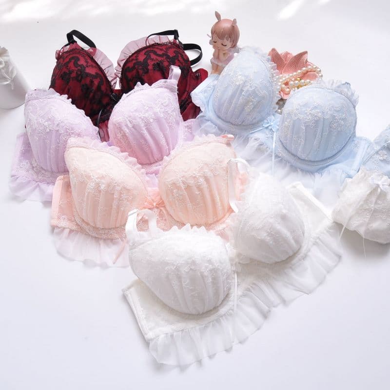 Long-Term Japanese-Style Exquisite Embroidery Thin Cup Young Girl Student Cute Push-Up Sexy Lingerie Bra Set Plus Size