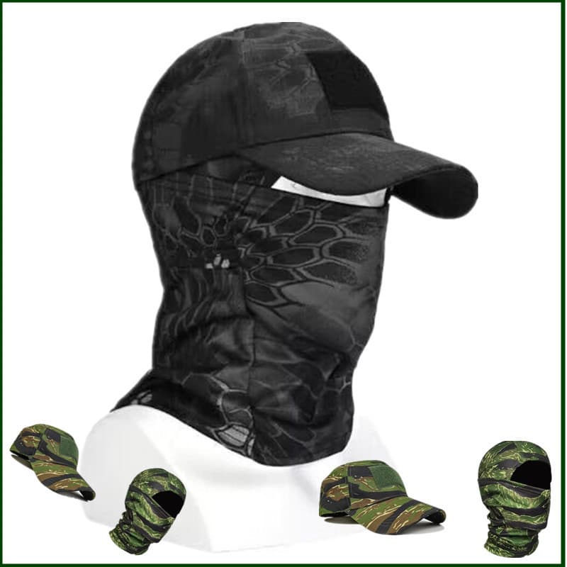 Cross-border Baseball Cap + Face Mask Balaclava Tactical Outdoor Hiking Mountaineering Fishing Sun Protection Sunshade Sports Anti-UV Boonie