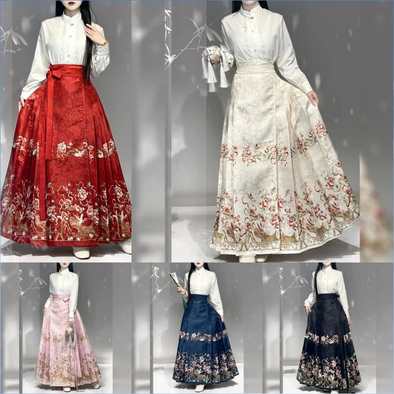 Shuimu Qinhuai Jacquard Brocade Ming Dynasty Hanfu Jingyun Dye Horse-Face Skirt Set Women 2024 Early Spring New Style
