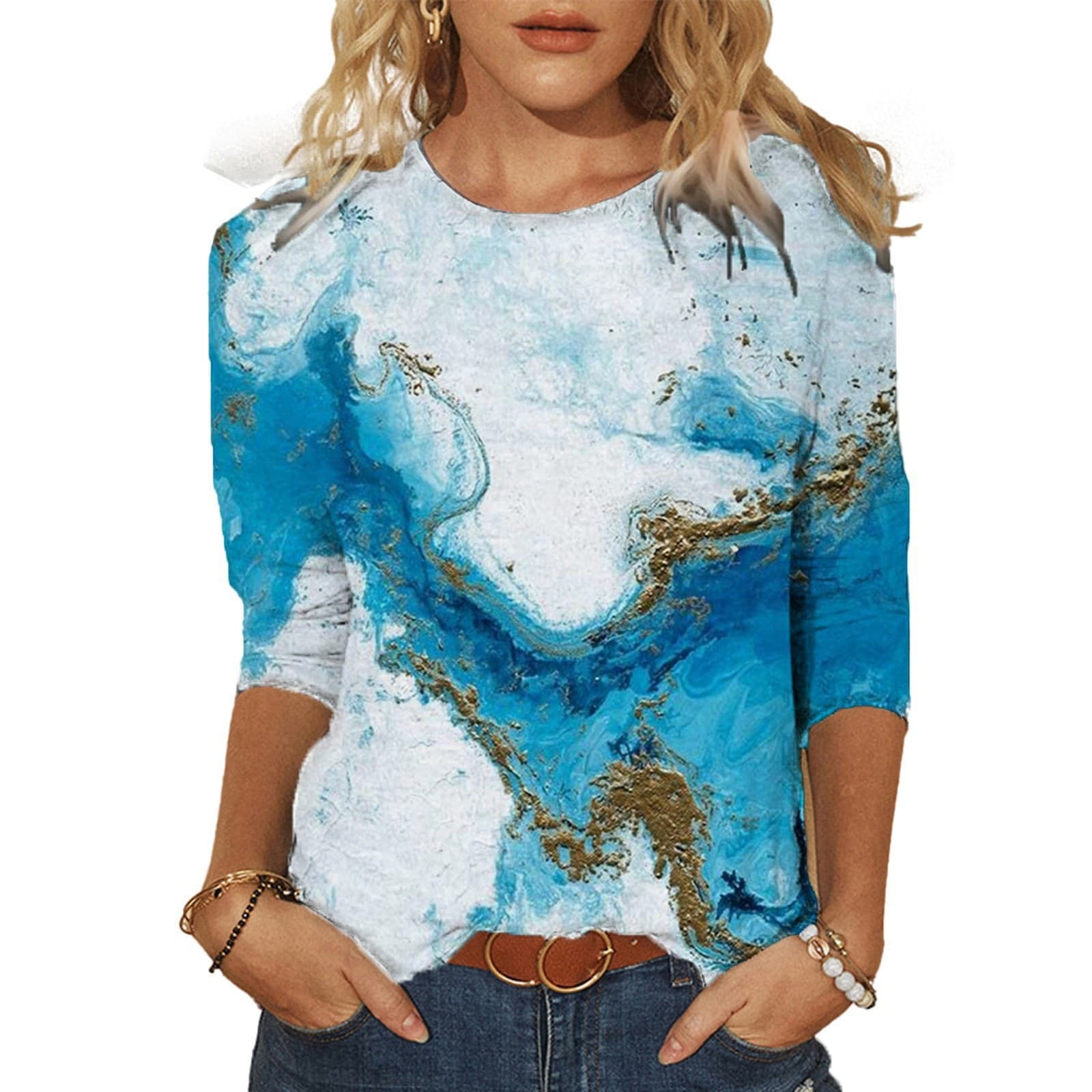 2026 cross-border European and American Amazon new retro pullover printed loose round neck t-shirt long sleeve women's long sleeve
