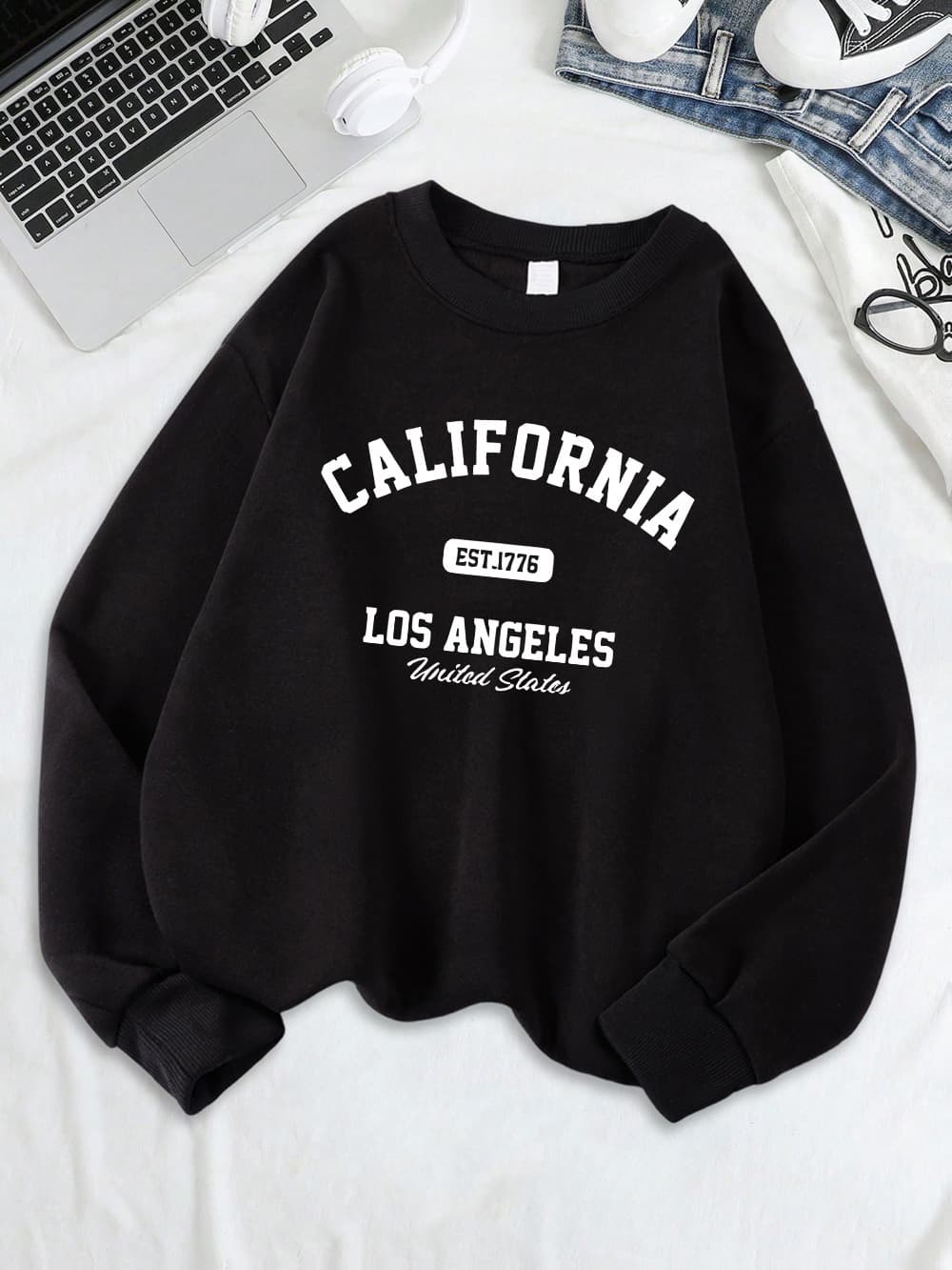 California Los Angeles Est 1776 Prints Sweatshirts Women Cre