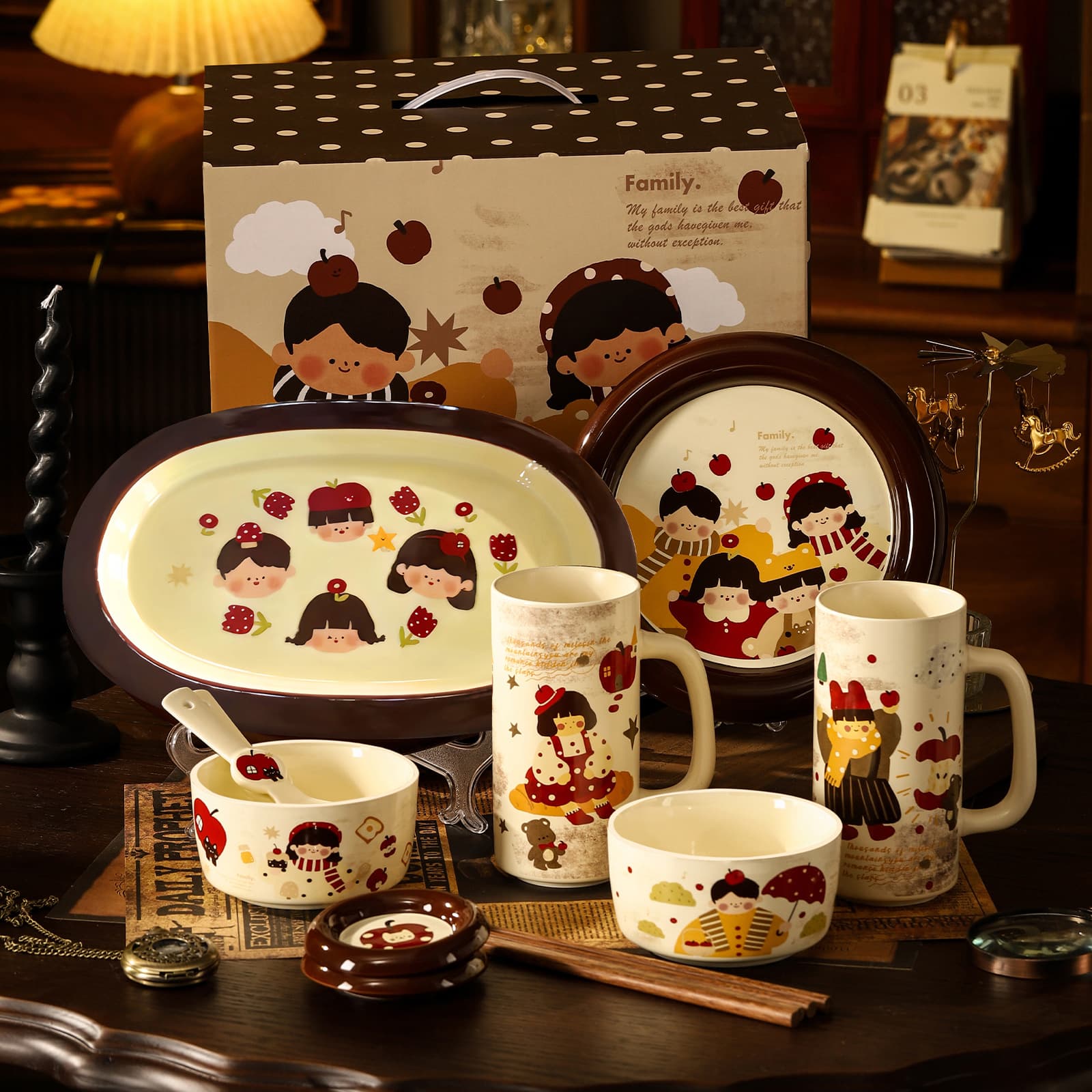 Family time ceramic home dining plate set couple high-value tableware dishes plate gift water cup souvenir