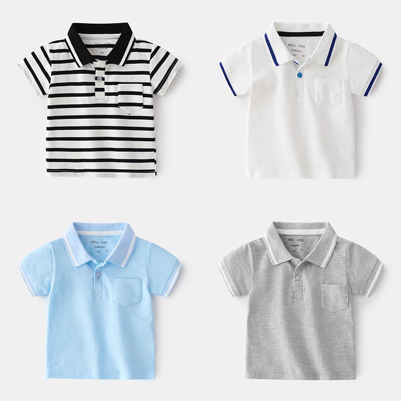 Boys Short Sleeve Polo Shirt 2026 New Children's Summer Top Kids Turned Collar T-Shirt Trendy Cross-Border
