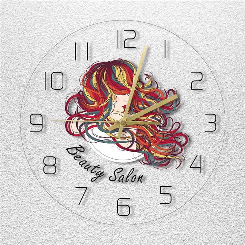 Cross-border LED Light Transparent Wall Clock Beautiful Lady Salon Beauty Hair Salon Colorful Clock Decorative Wall Clock