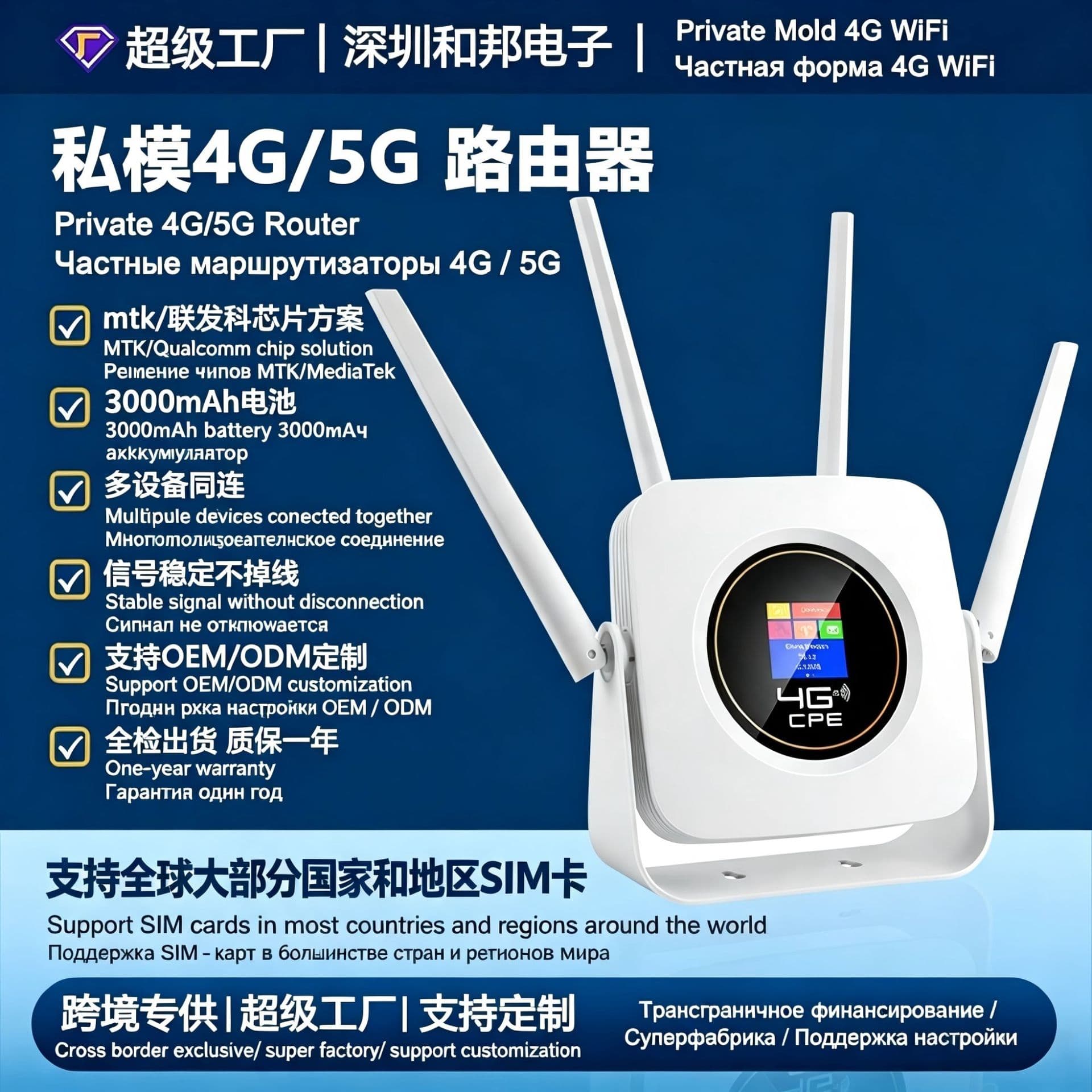 Plug-in Net Cable Built-in Battery Strong Penetration Stable Signal White Lcd Version 4g Four-line Wireless Router